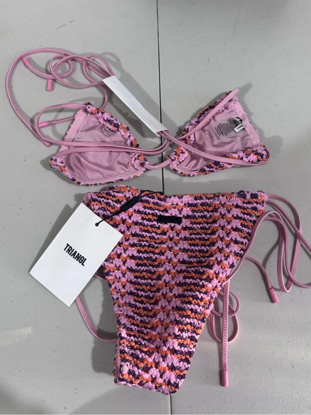triangl swimwear Pink & Purple Crochet Triangle String Bikini